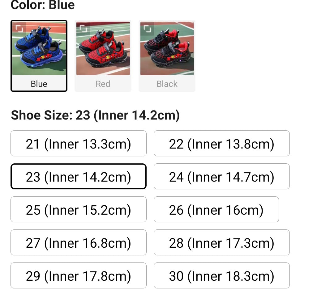 Spidey Shoes With Lights
