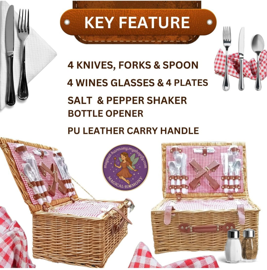Wicker Picnic Basket For 4