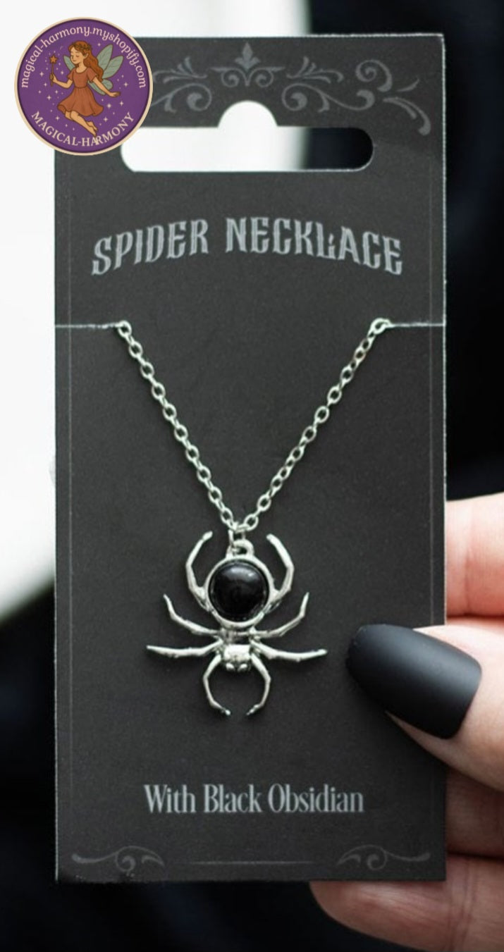 Black Obsidian Spider Necklace