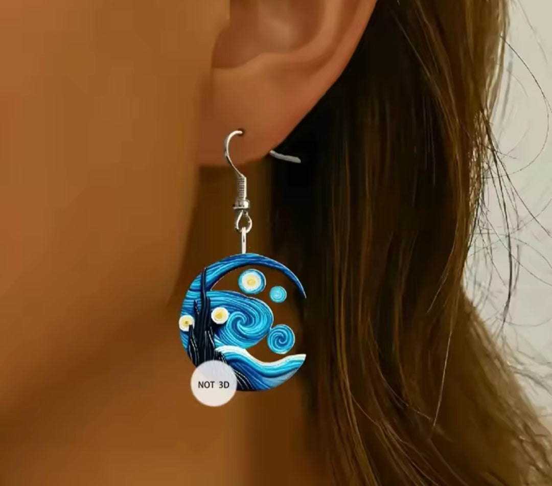2D Black Cat Starry Sky Earrings.