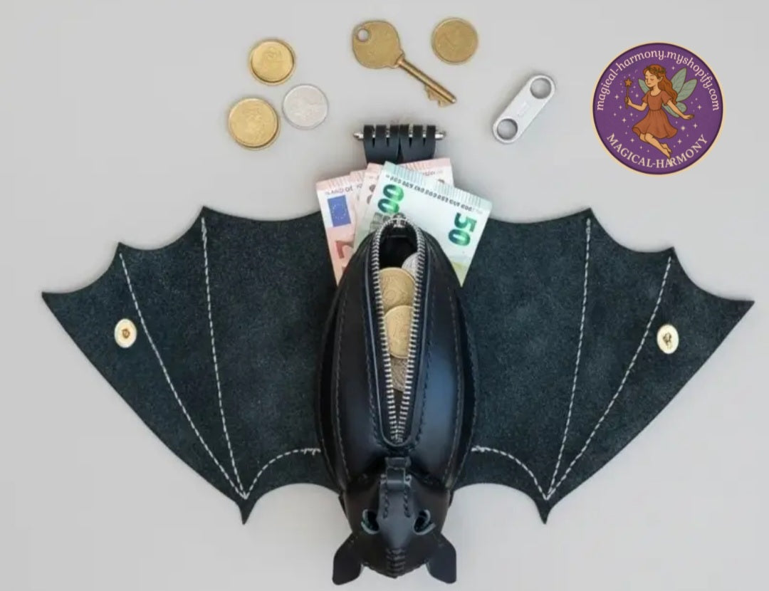 Handmade Gothic Bat Coin Purse with Wings
