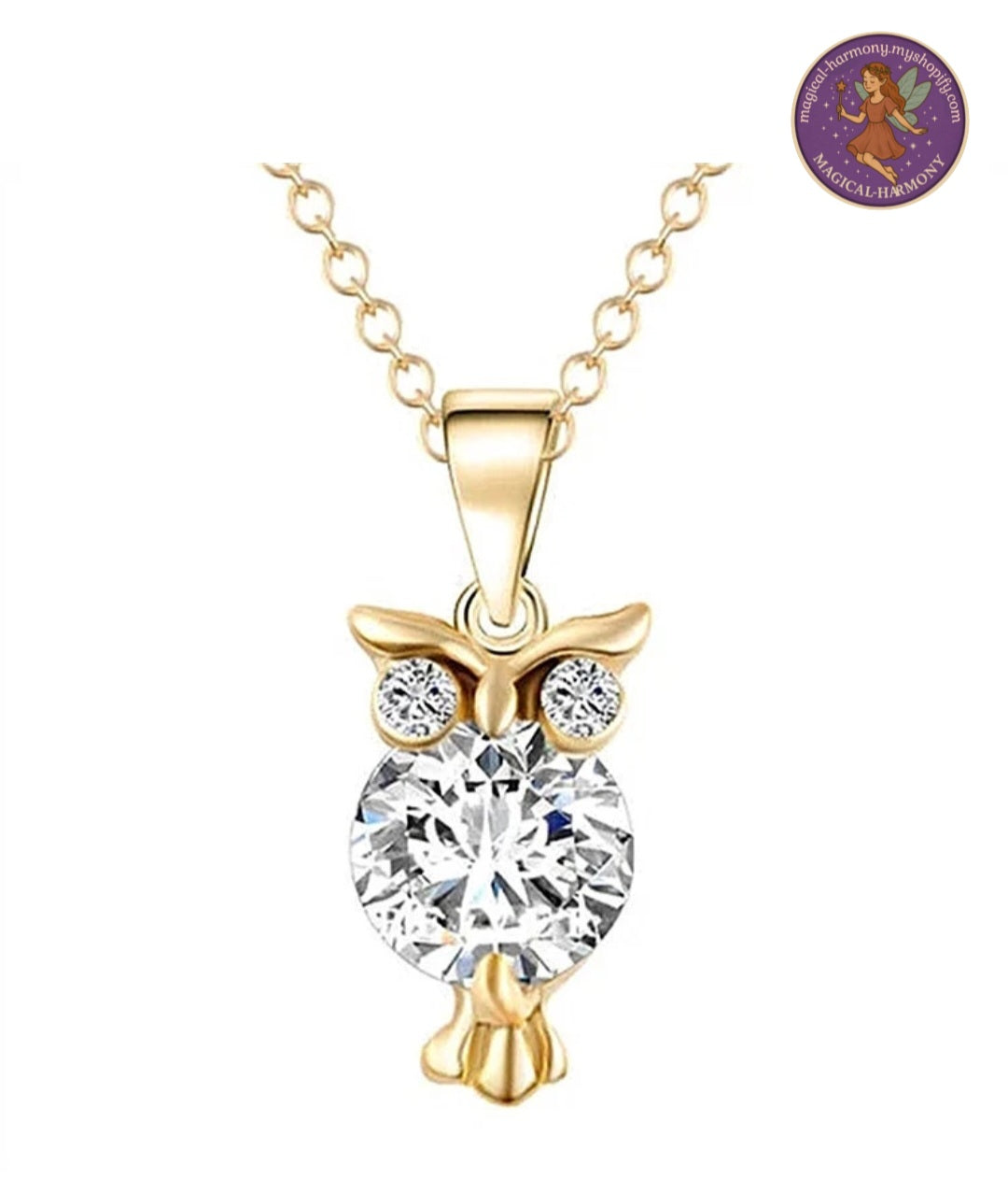 925 Sterling Silver Cute Small Owl CZ Pendant Necklace Gold Plated.