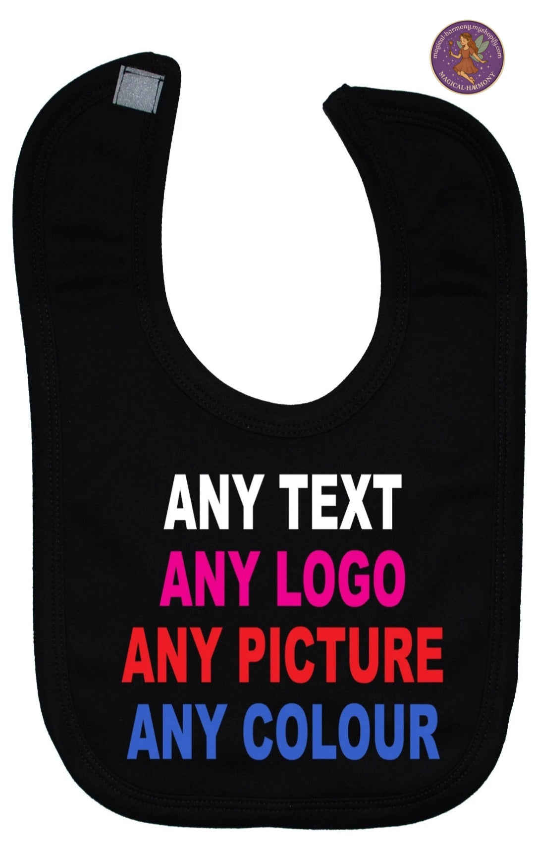 Personalised Any Text, Logo, Image Any colours Baby Nursery Feeding Bib 0-3 yrs
