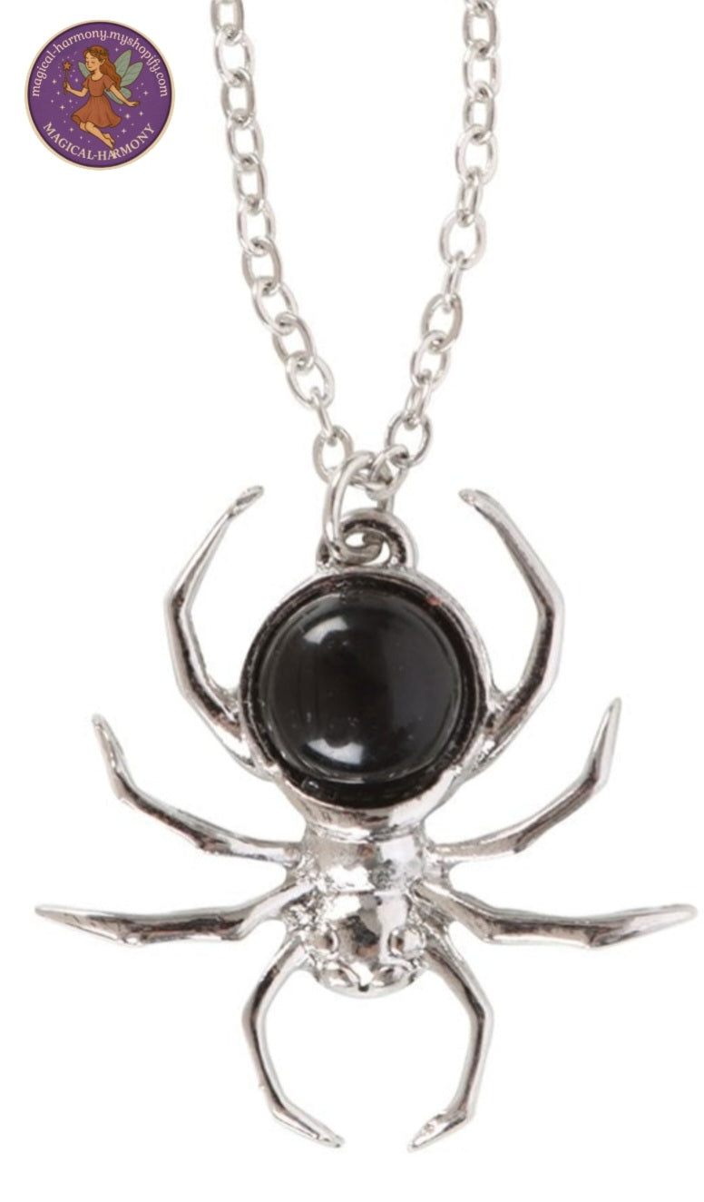 Black Obsidian Spider Necklace
