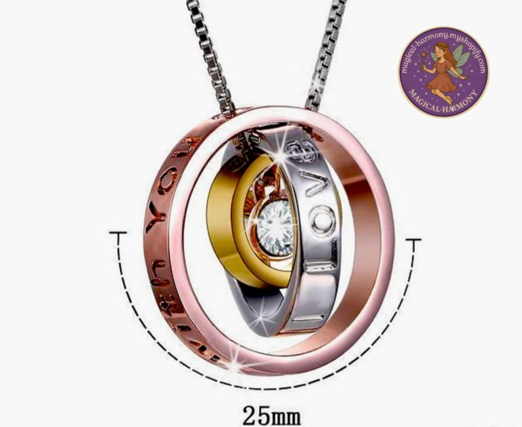 Three Interlocking Rings In Rose Gold, Silver & Gold Plating