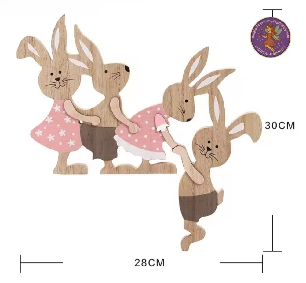 Wooden Easter Bunny Family Ornament