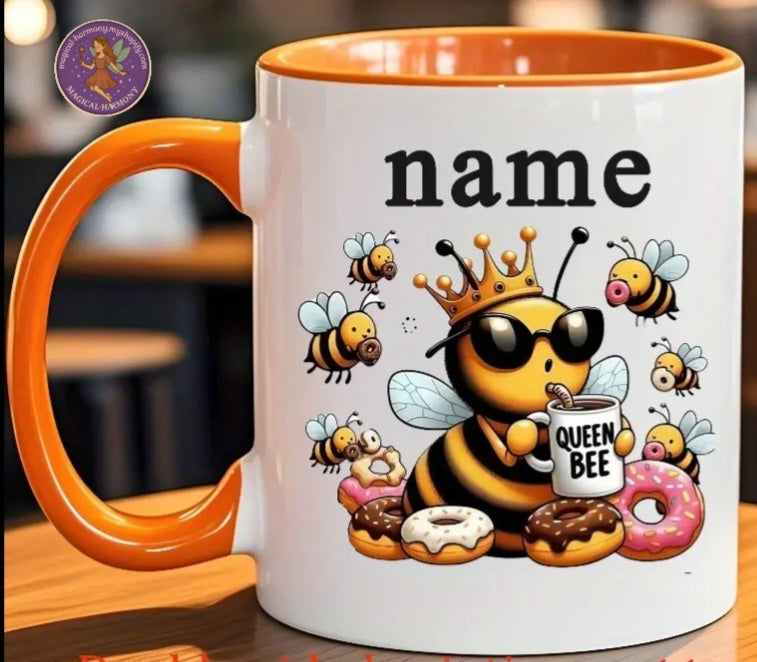 Custom Ceramic ‘Queen Bee, Donut’ Mug