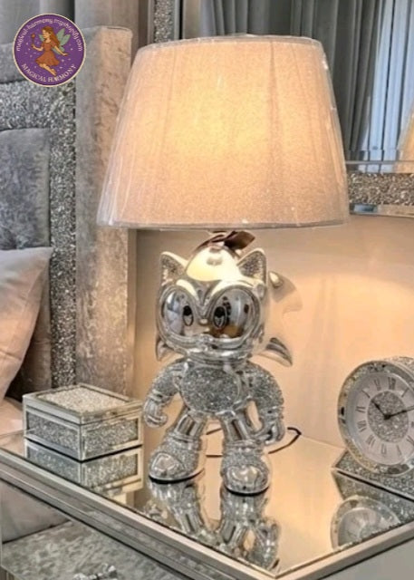 Bling Crushed Diamond Silver Table Lamp with Shade Ceramic Base Silver