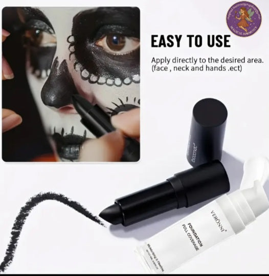 White Liquid Foundation & Black Lipstick Cosplay Set