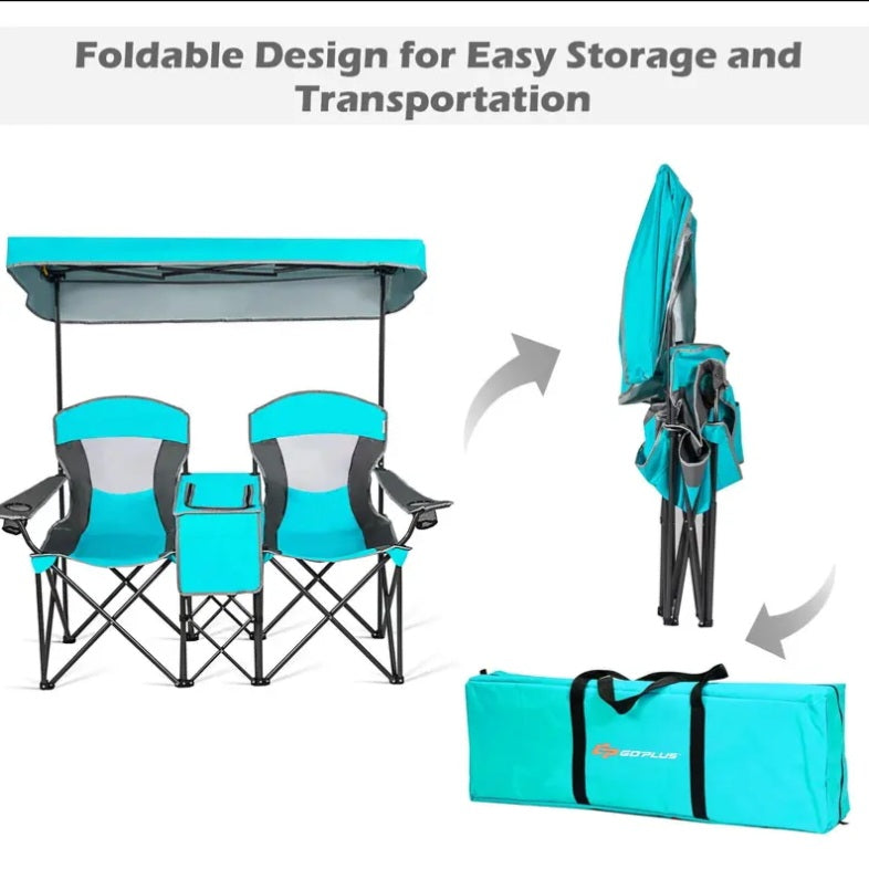 Double Sunshade Folding Chairs.