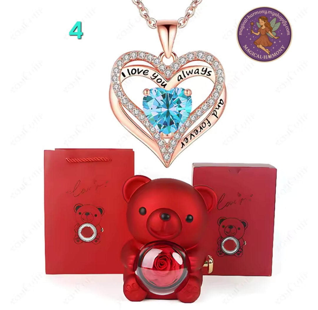 Heart Pendant Necklace Presented By A Cute Teddy Bear.