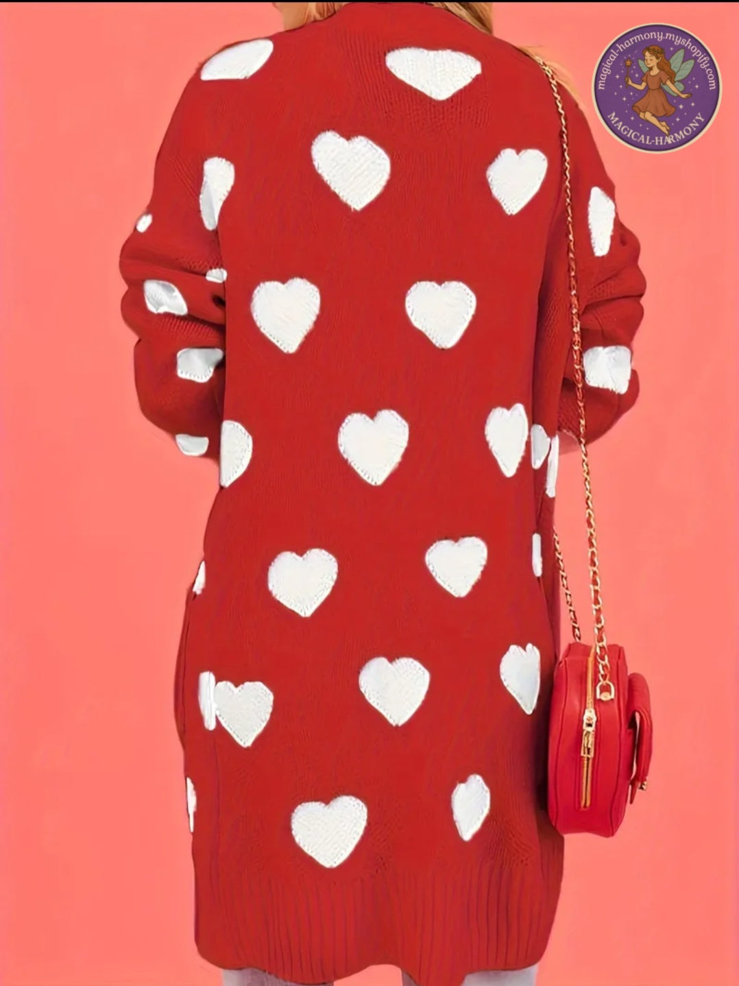 Plus Size Heart Jacquard Cardigan.