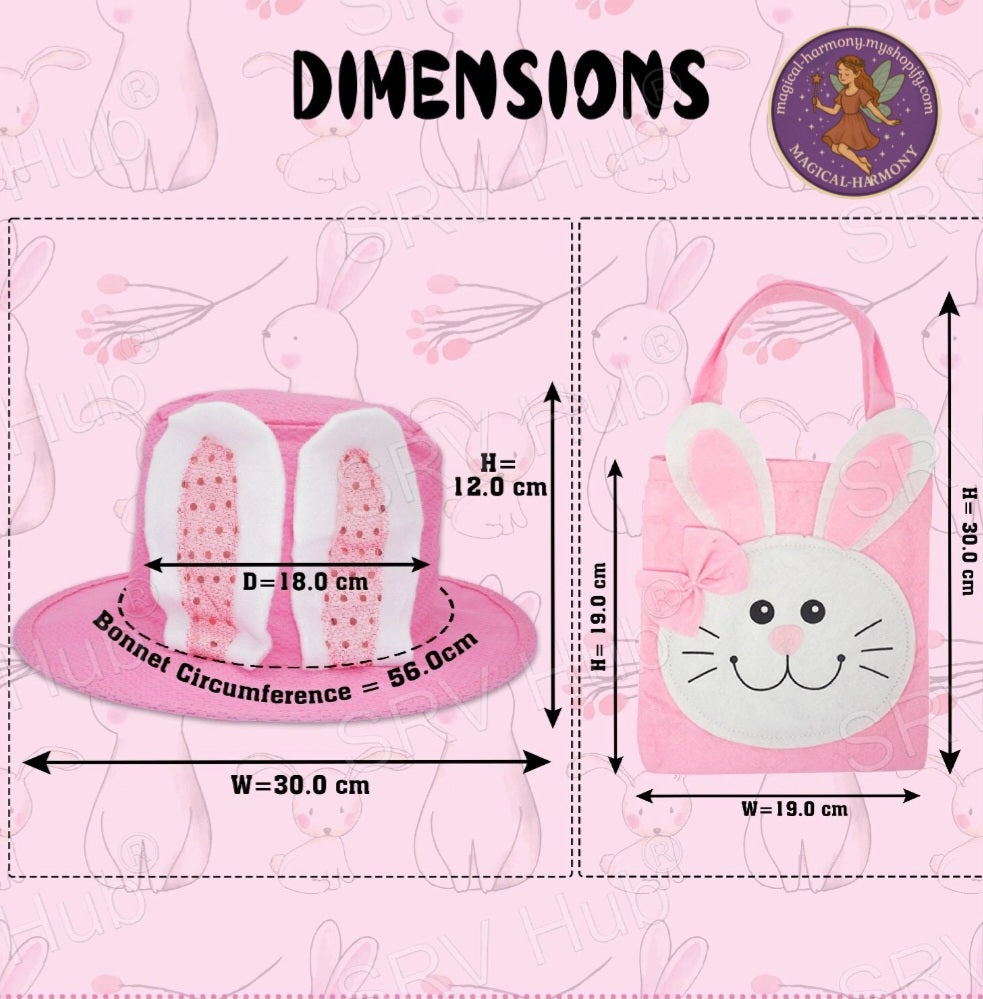 Bunny Ears Easter Hat Felt Bag with Handles Set.