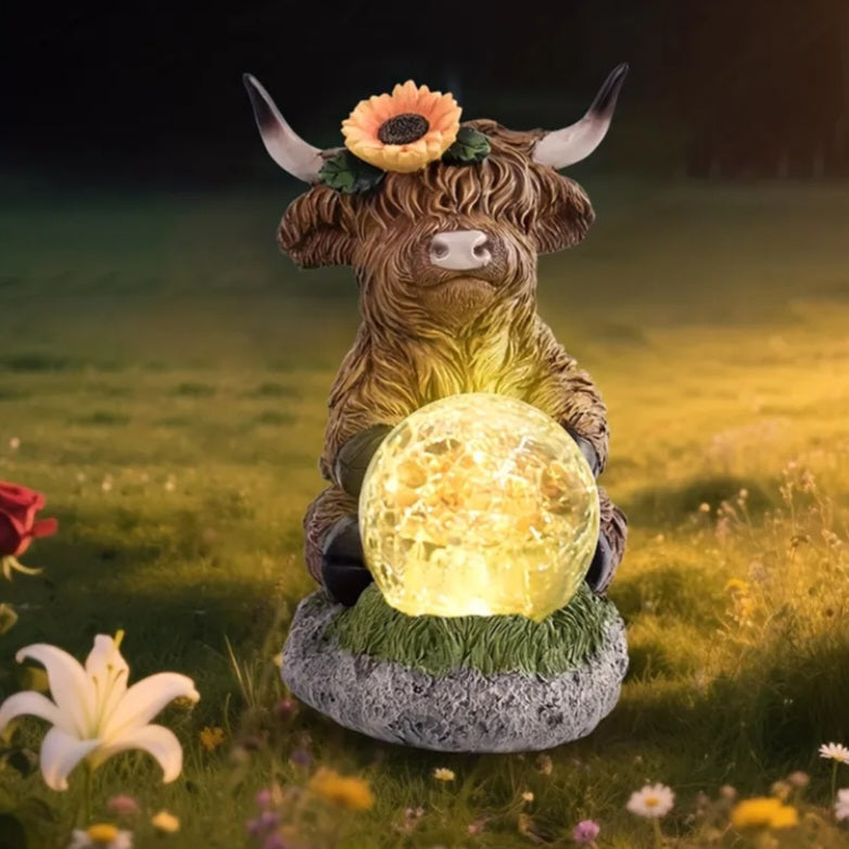 Solar-Powered Bull Glass Ball Statue