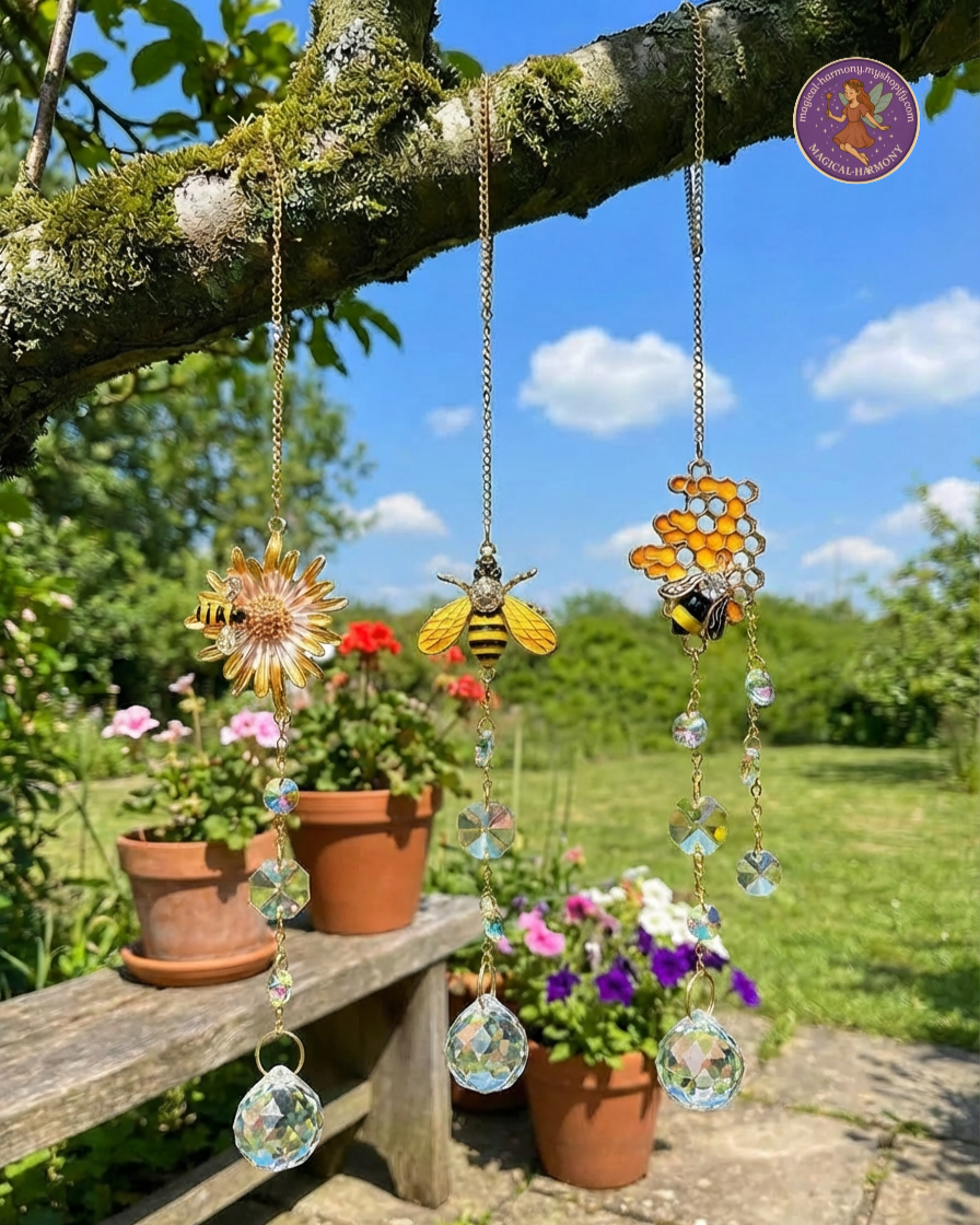3-Pack Crystal Honeycomb Bee Sun Catchers