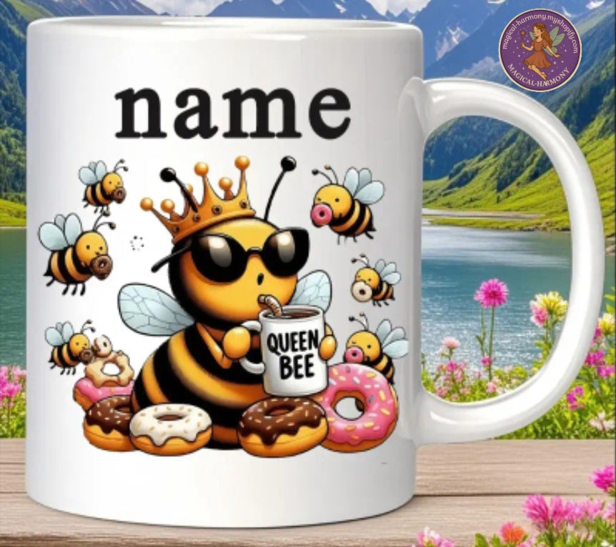Custom Ceramic ‘Queen Bee, Donut’ Mug