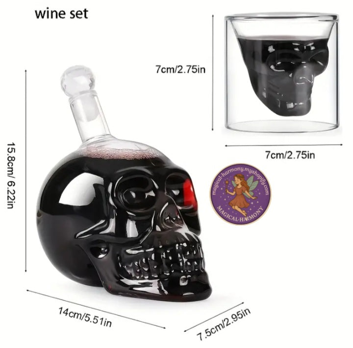 Skull Bottle & 6 Matching Glasses