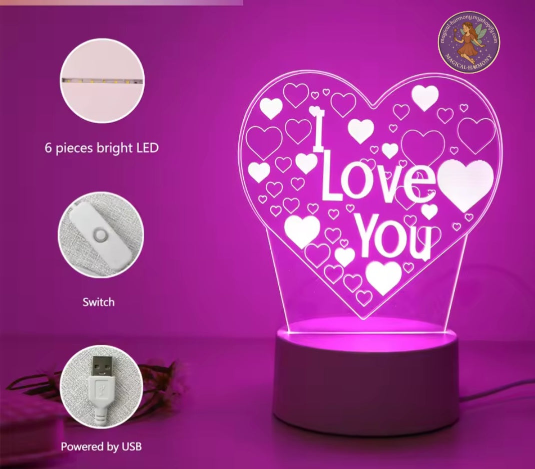 Pink I Love You 3D Night Light.