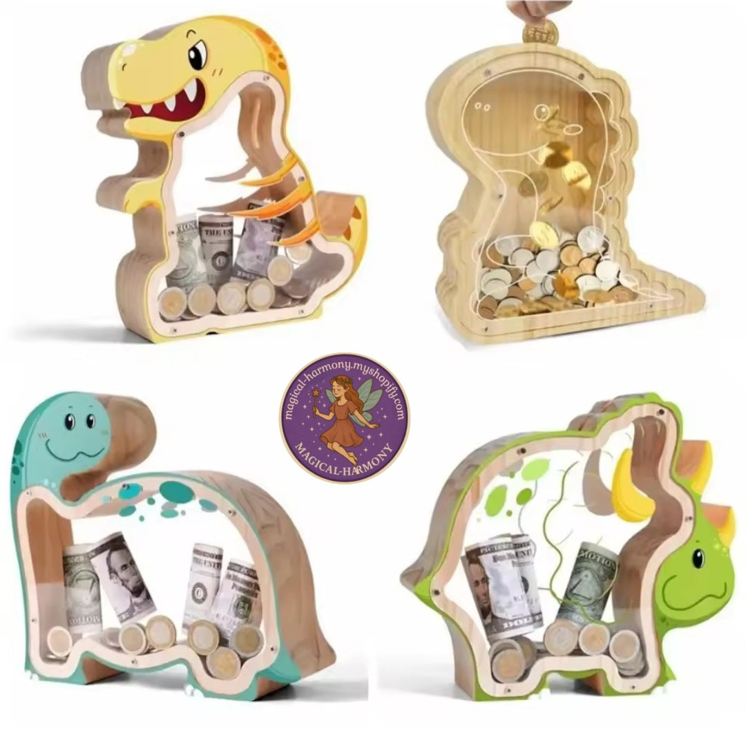 Wooden Dinosaur Money Boxes
