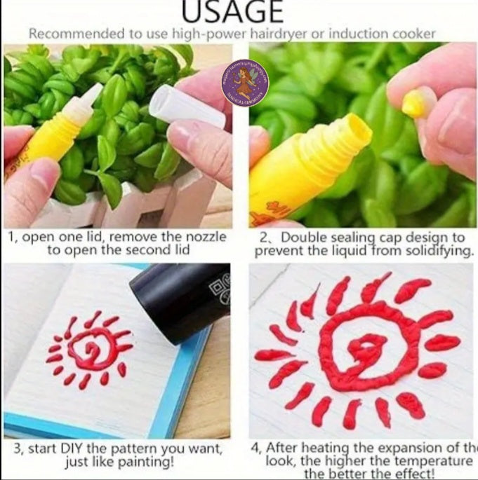 6 3D Popcorn Colour Pens