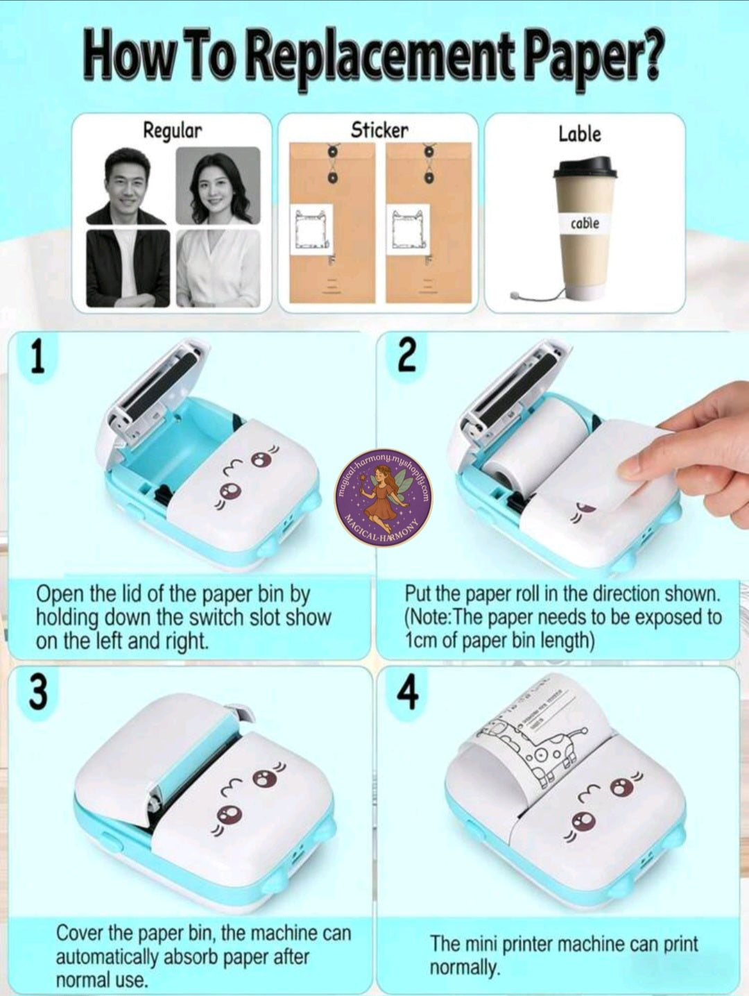 SOKANY Mini Portable Thermal Printer And 5 Reels Of Adhesive Paper