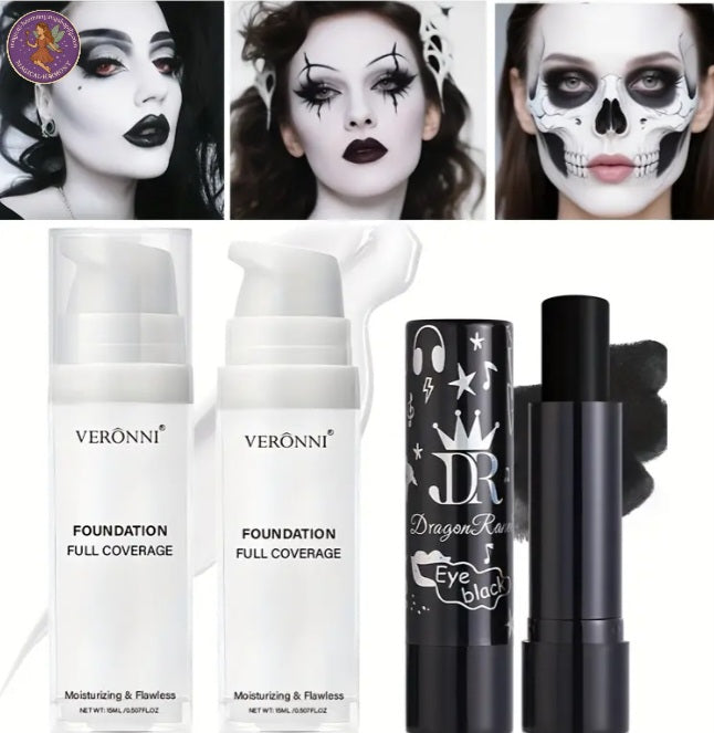 White Liquid Foundation & Black Lipstick Cosplay Set