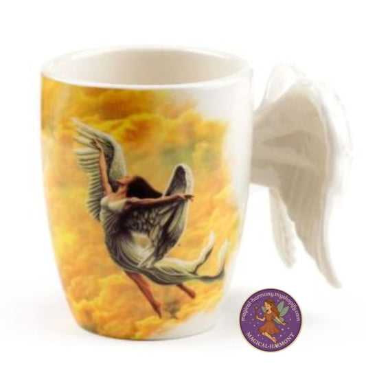 Angel Wings Ceramic Shaped Handle Mug