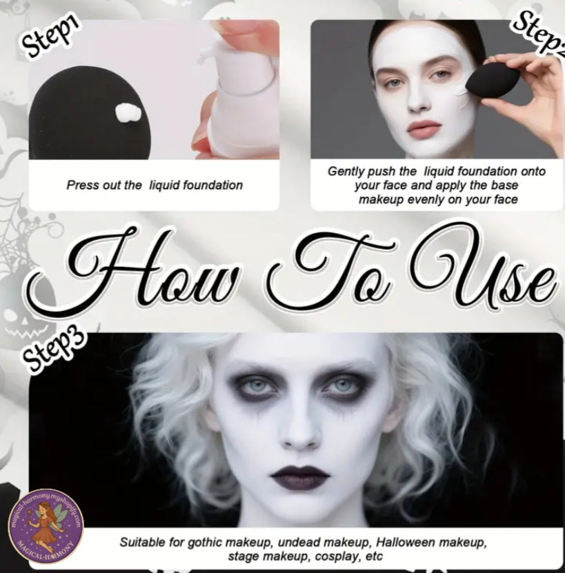 White Liquid Foundation & Black Lipstick Cosplay Set