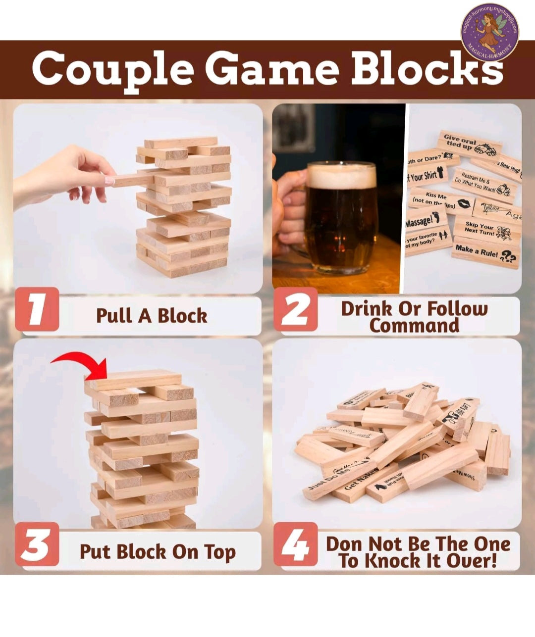 48 Blocks Adult Naughty Games Wooden Tumble Tower.