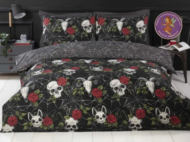 Rose Skull Duvet Cover Set