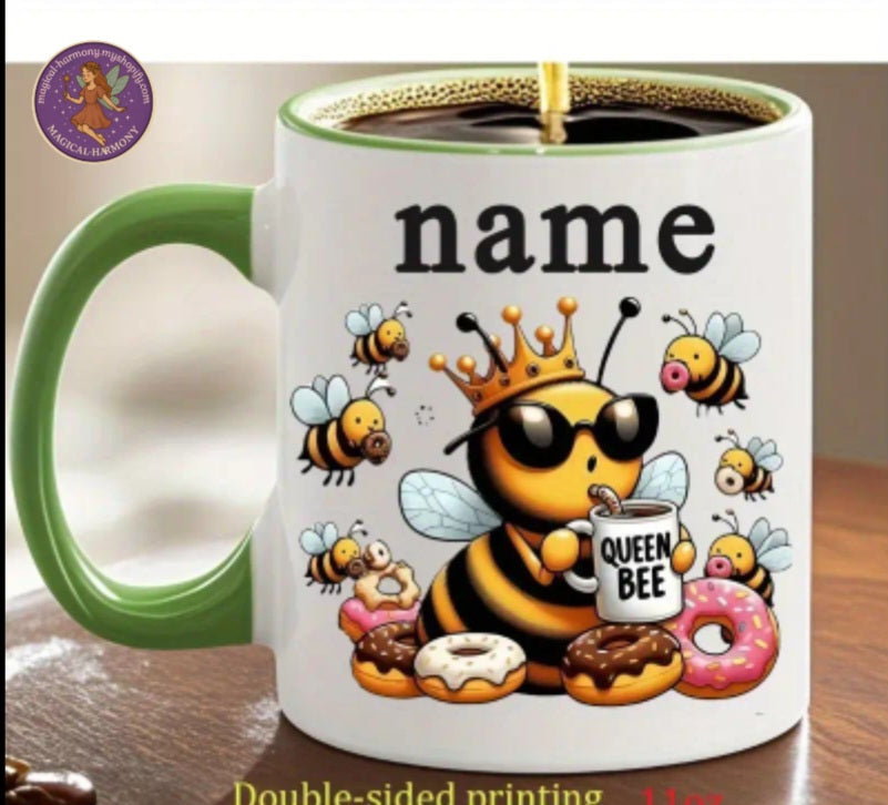 Custom Ceramic ‘Queen Bee, Donut’ Mug