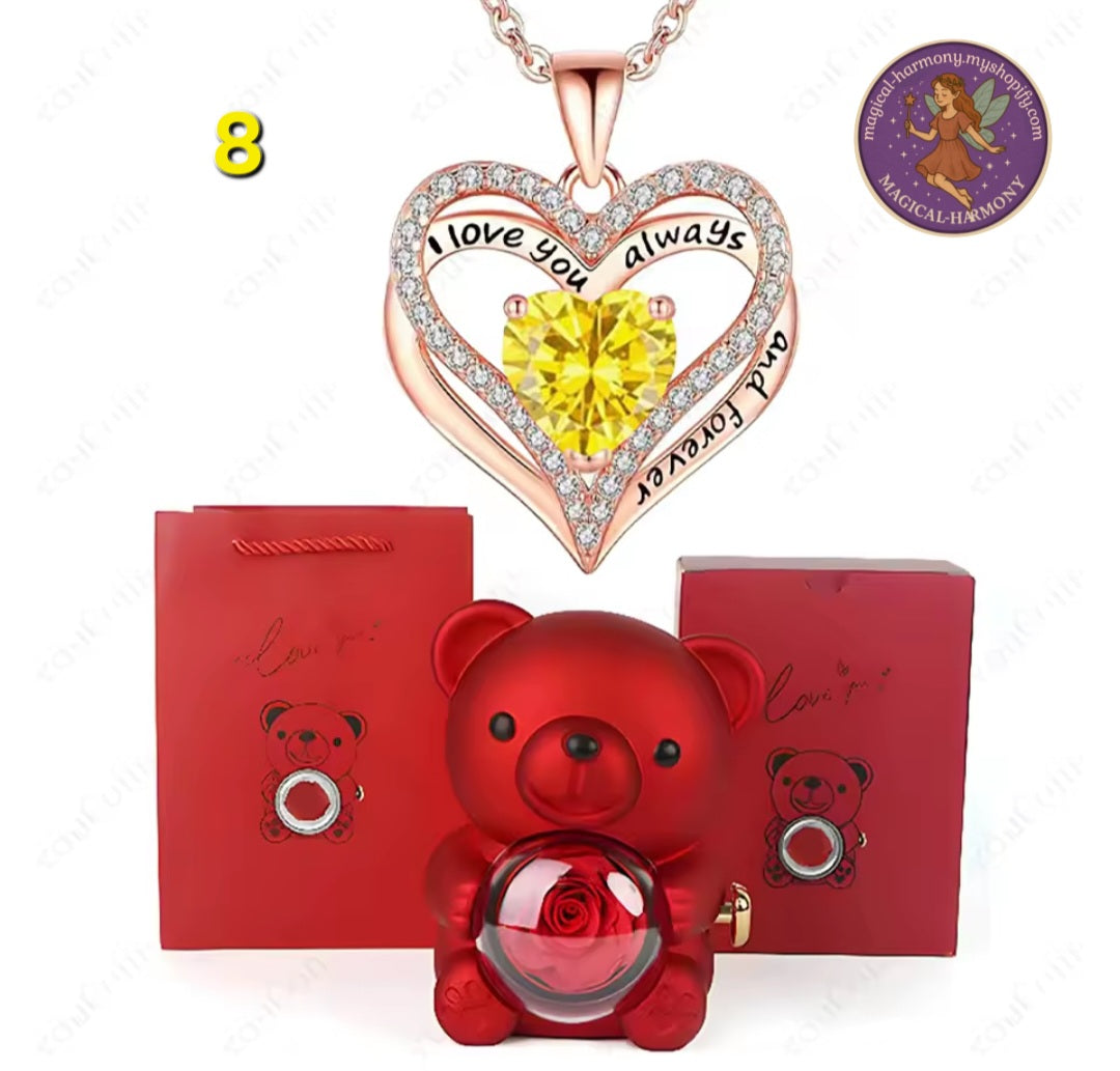 Heart Pendant Necklace Presented By A Cute Teddy Bear.