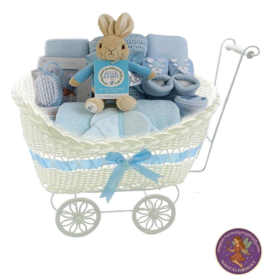 GIRLS BOYS PRAM BASKET GIFT LARGE WICKER STYLE HAMPER NEW BORN BABY SHOWER PARTY (Basket only)