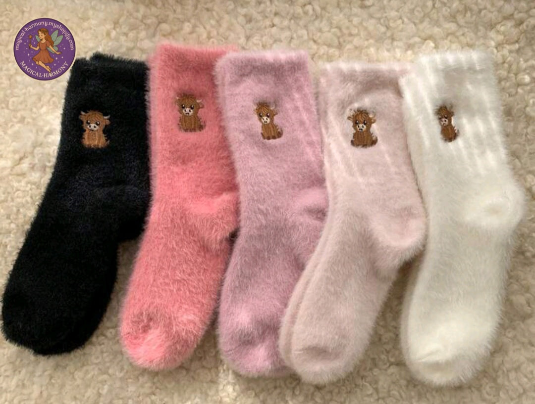 Cute Highland Cow Cosy Fluffy Socks