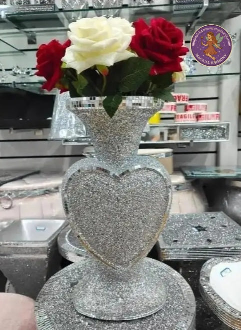 Heart-Shaped Silver Glitter Vase