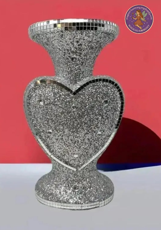 Heart-Shaped Silver Glitter Vase