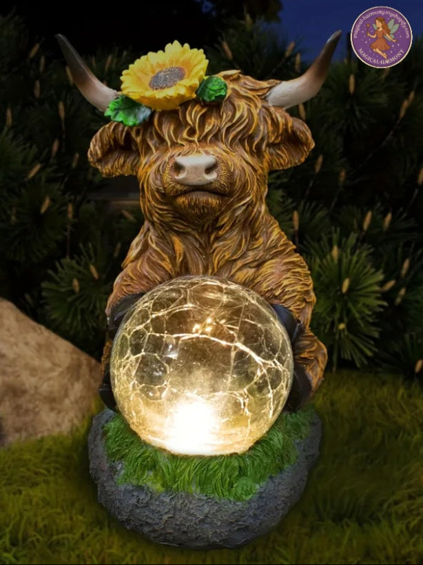 Solar-Powered Bull Glass Ball Statue