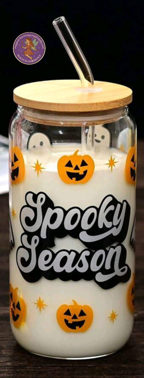 Halloween Glass Cup With Lid And Straw