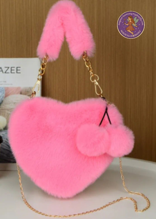 Women’s Plush Heart-Shaped Shoulder Bags