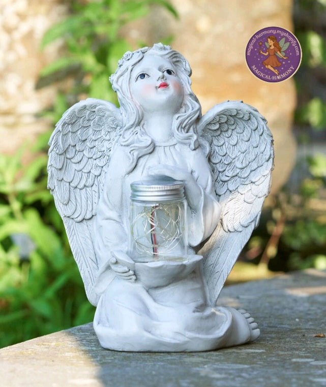 Garden Ornament Solar Fairy Angel Cherub Statue Lantern Decoration.