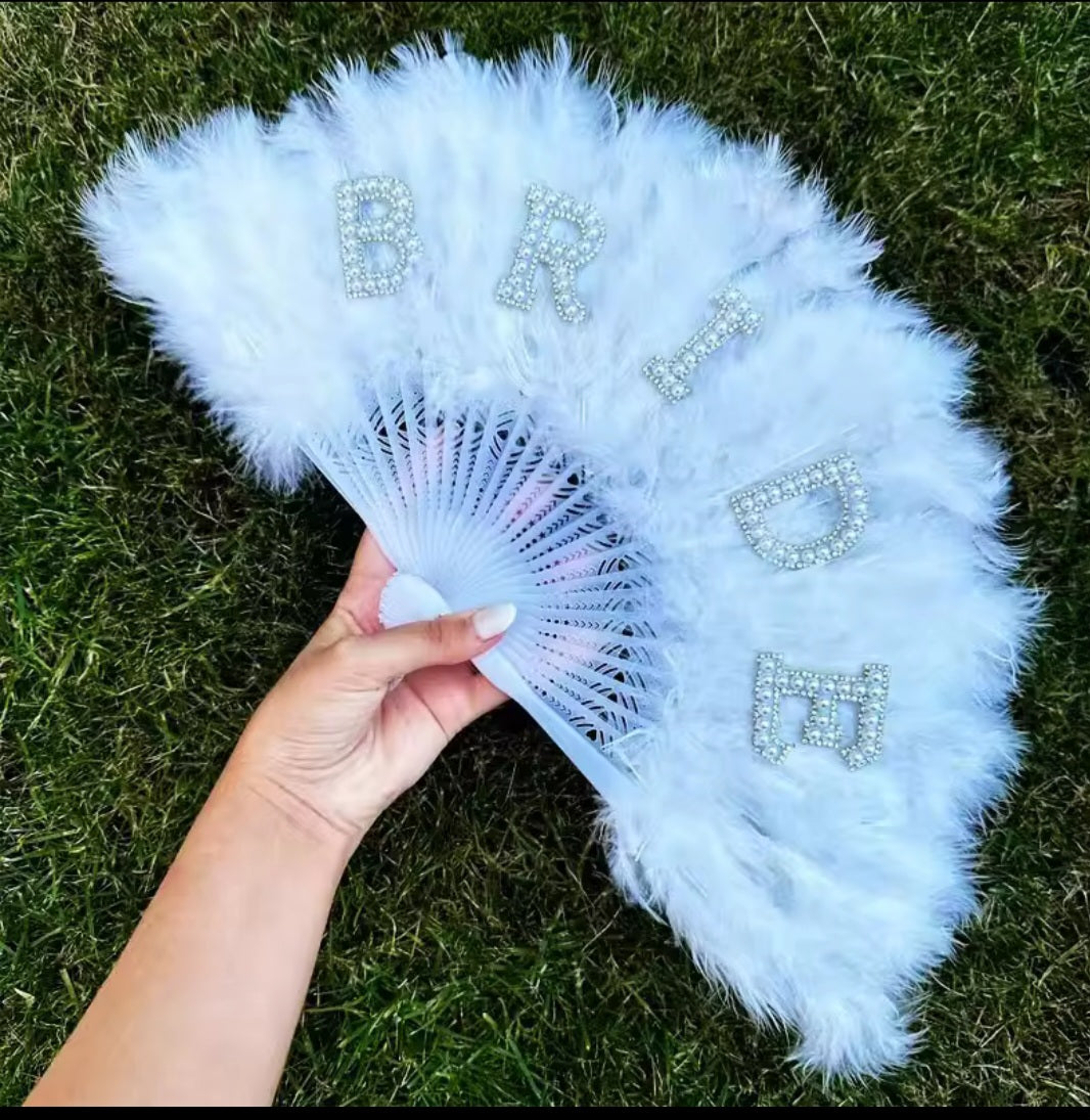 Elegant Pearl Bride Feather Fan,