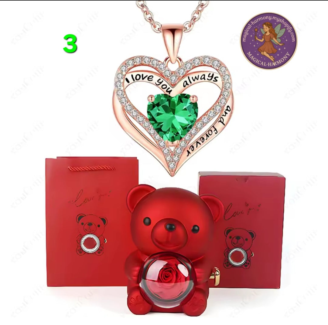 Heart Pendant Necklace Presented By A Cute Teddy Bear.