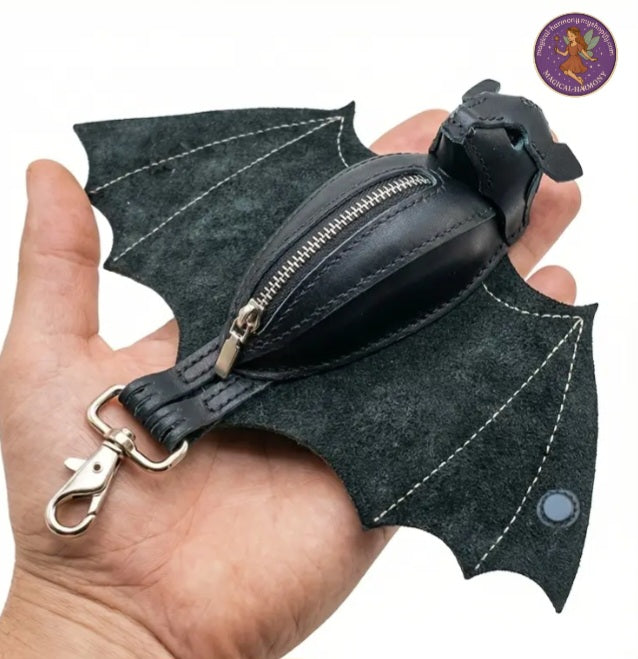 Handmade Gothic Bat Coin Purse with Wings