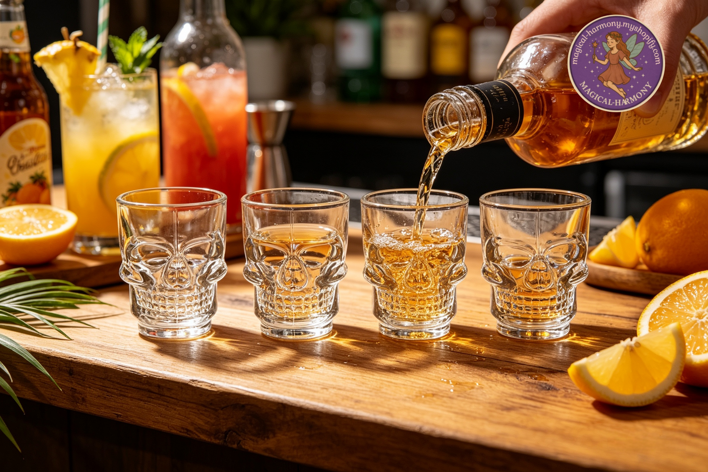 Set of 4 Tinted Glass Skull Shot Glasses!