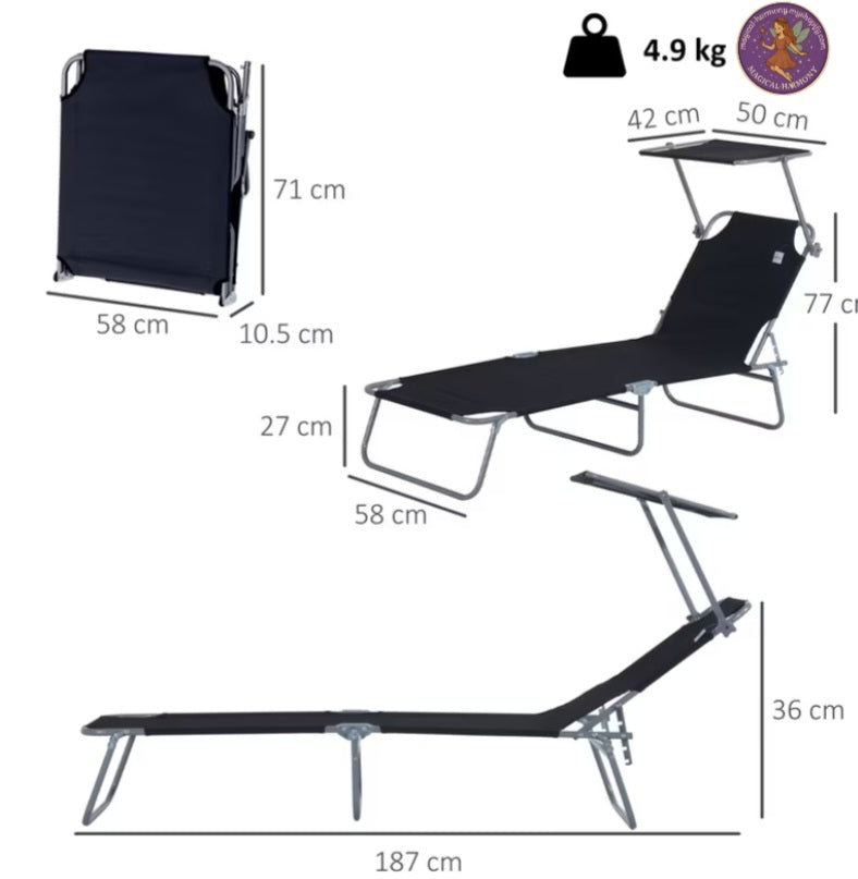 Folding Sun Lounger with Canopy