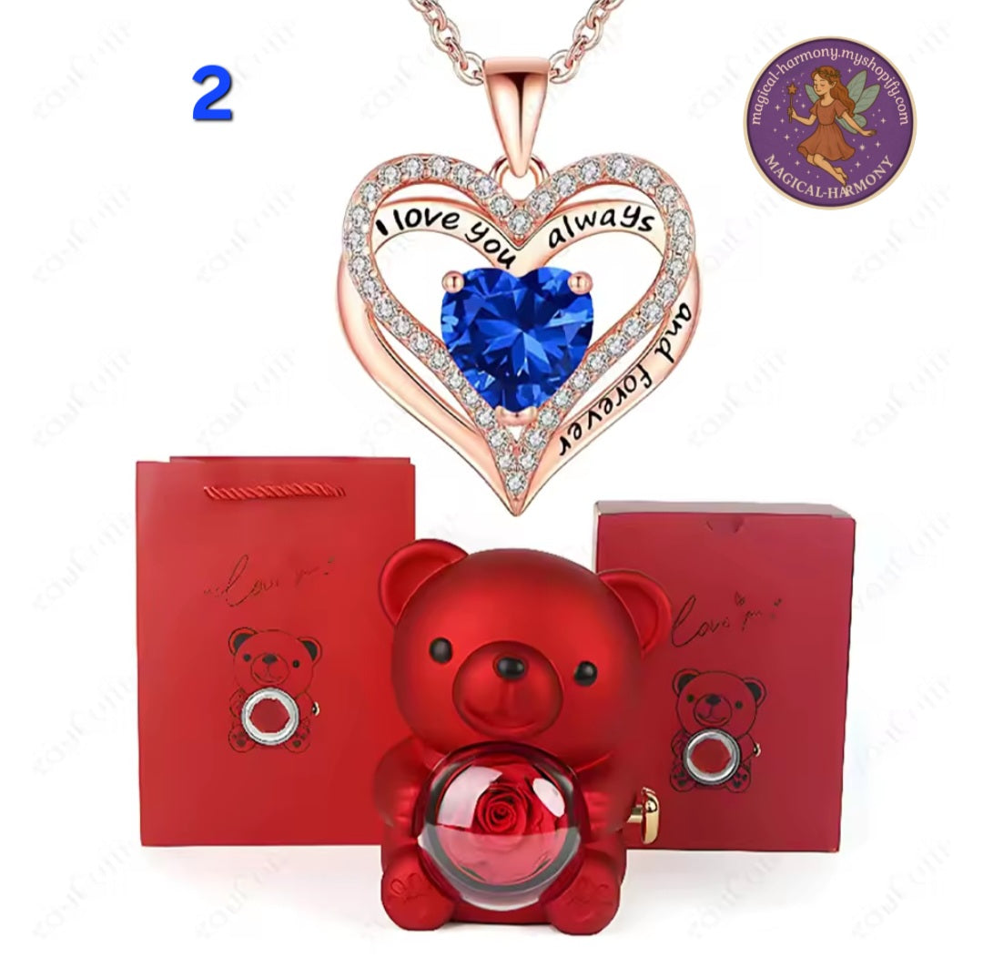 Heart Pendant Necklace Presented By A Cute Teddy Bear.