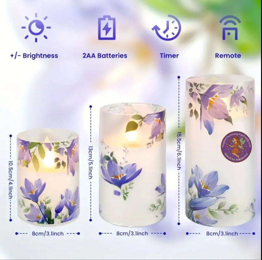 3pcs Smokeless LED Flower Candle Set