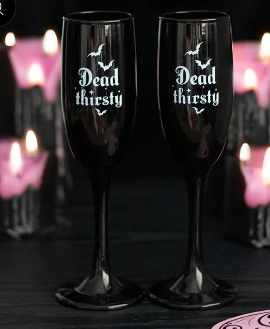 Set of 2 Dead Thirsty Champagne Flutes