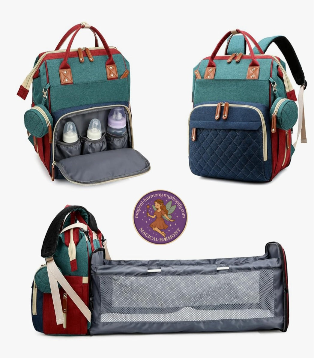 Baby Diaper Backpack With Portable Baby Bed/Changing Station