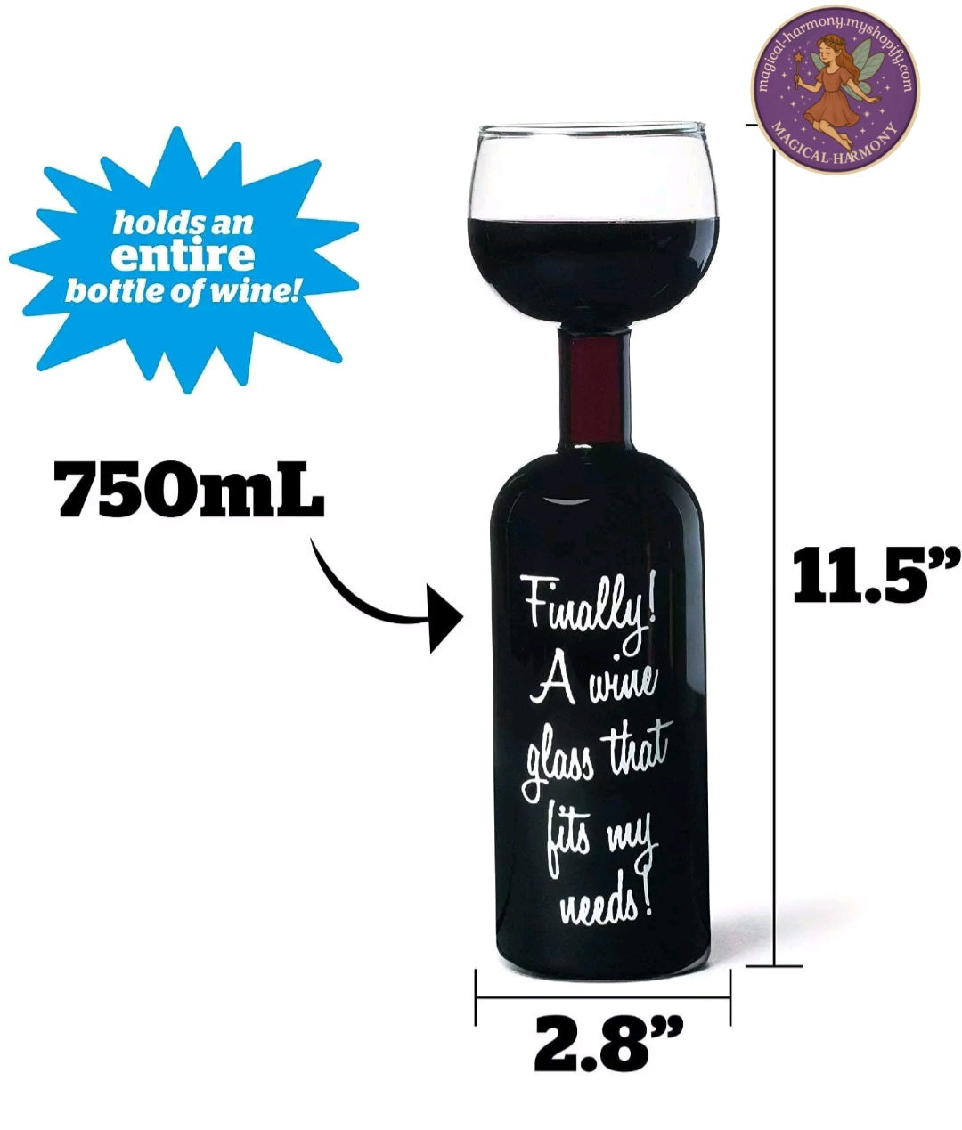 Ultimate Wine Bottle Glass Holds a Whole Bottle Drink 750ml.